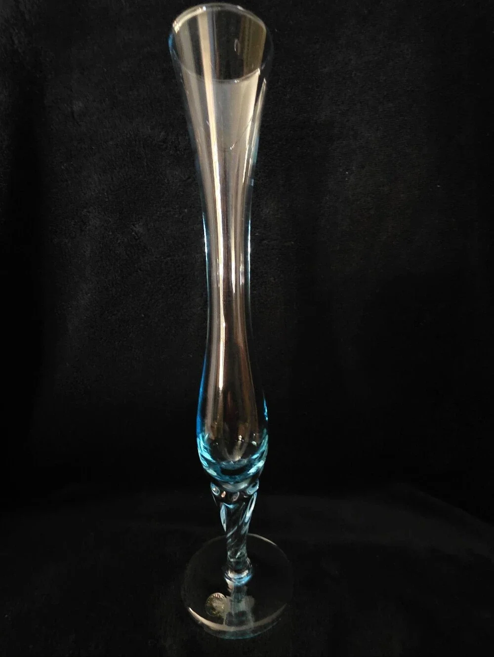 Vintage Italian Art Glass Bud Vase Aqua Blue Danish Design Twisted Stem 9.75